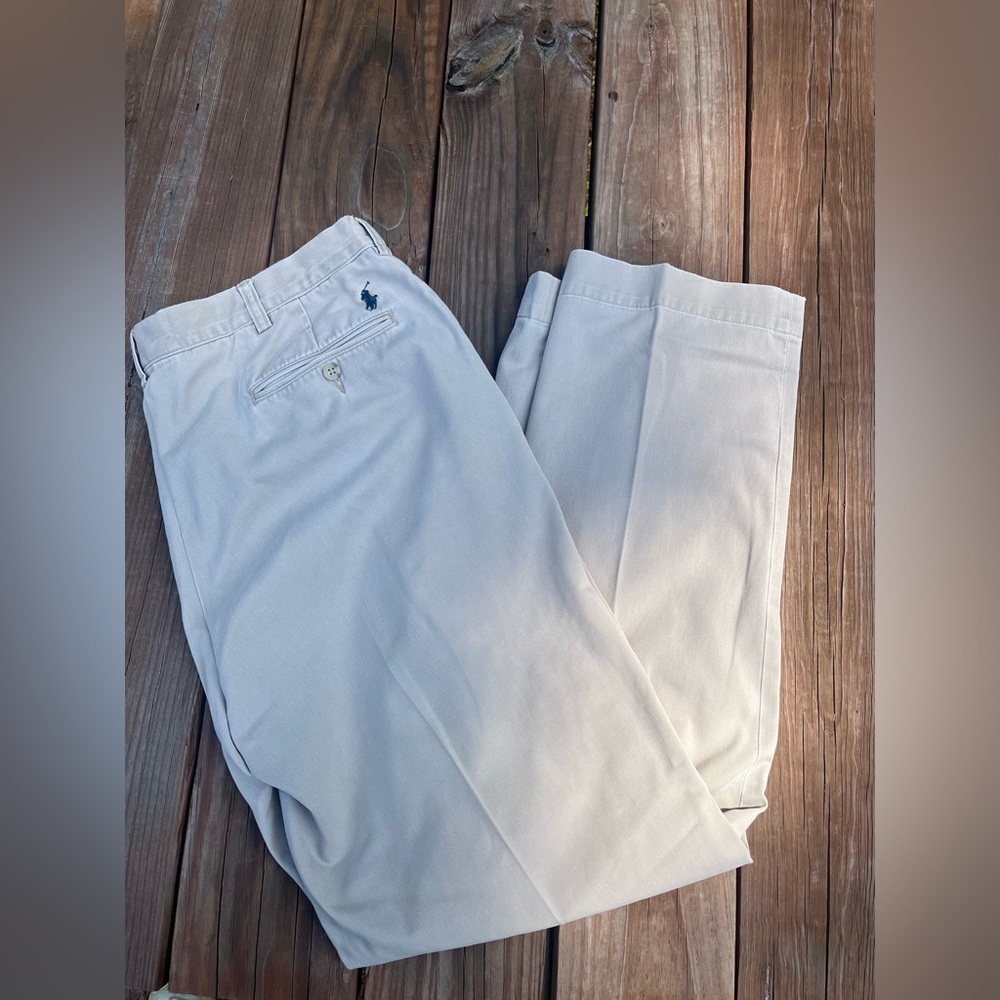 Polo by Ralph Lauren Men's Classic Beige Tan Khaki Pleated Pants 38x34